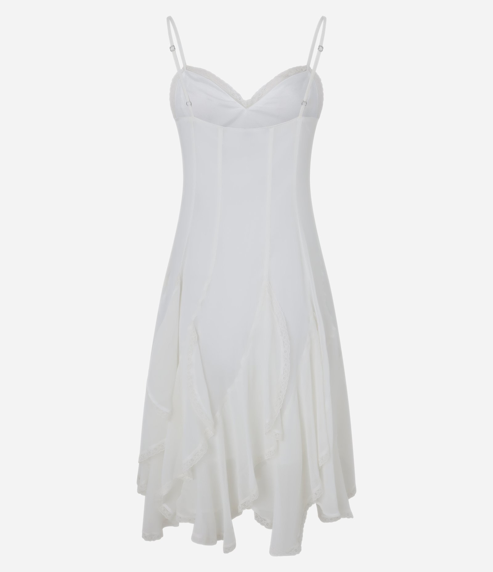 Vestido Midi em Crepe com Pontas e Aplicação de Renda Branco 10