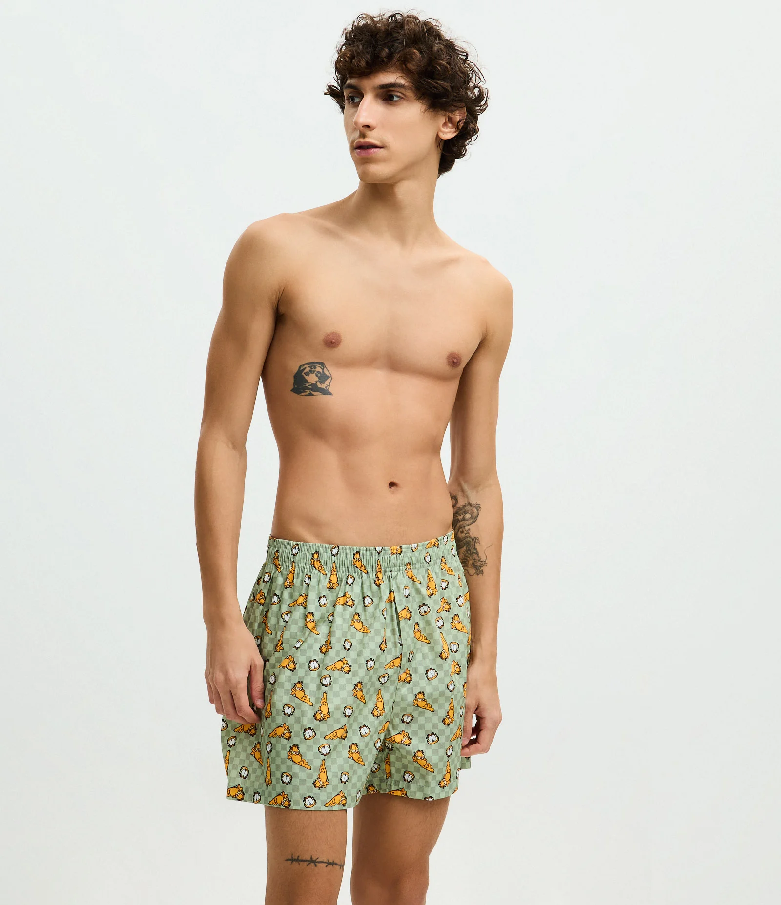 Cueca Samba Canção em Tricoline com Estampa do Garfield Cinza 1