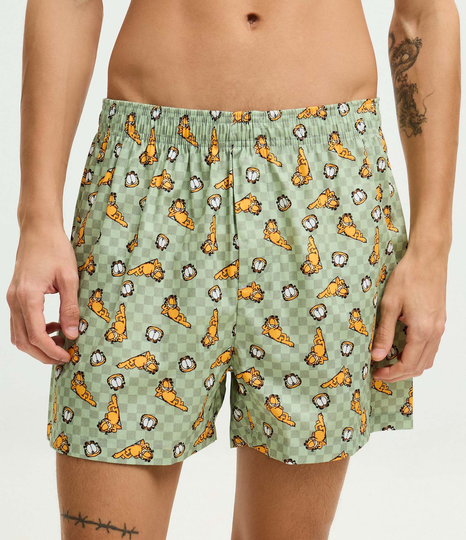 Cueca Samba Canção em Tricoline com Estampa do Garfield Cinza 2