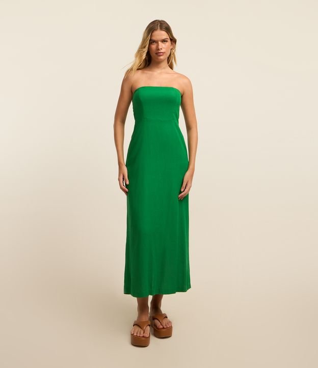 Vestido New Midi em Viscose e Linho com Lastex