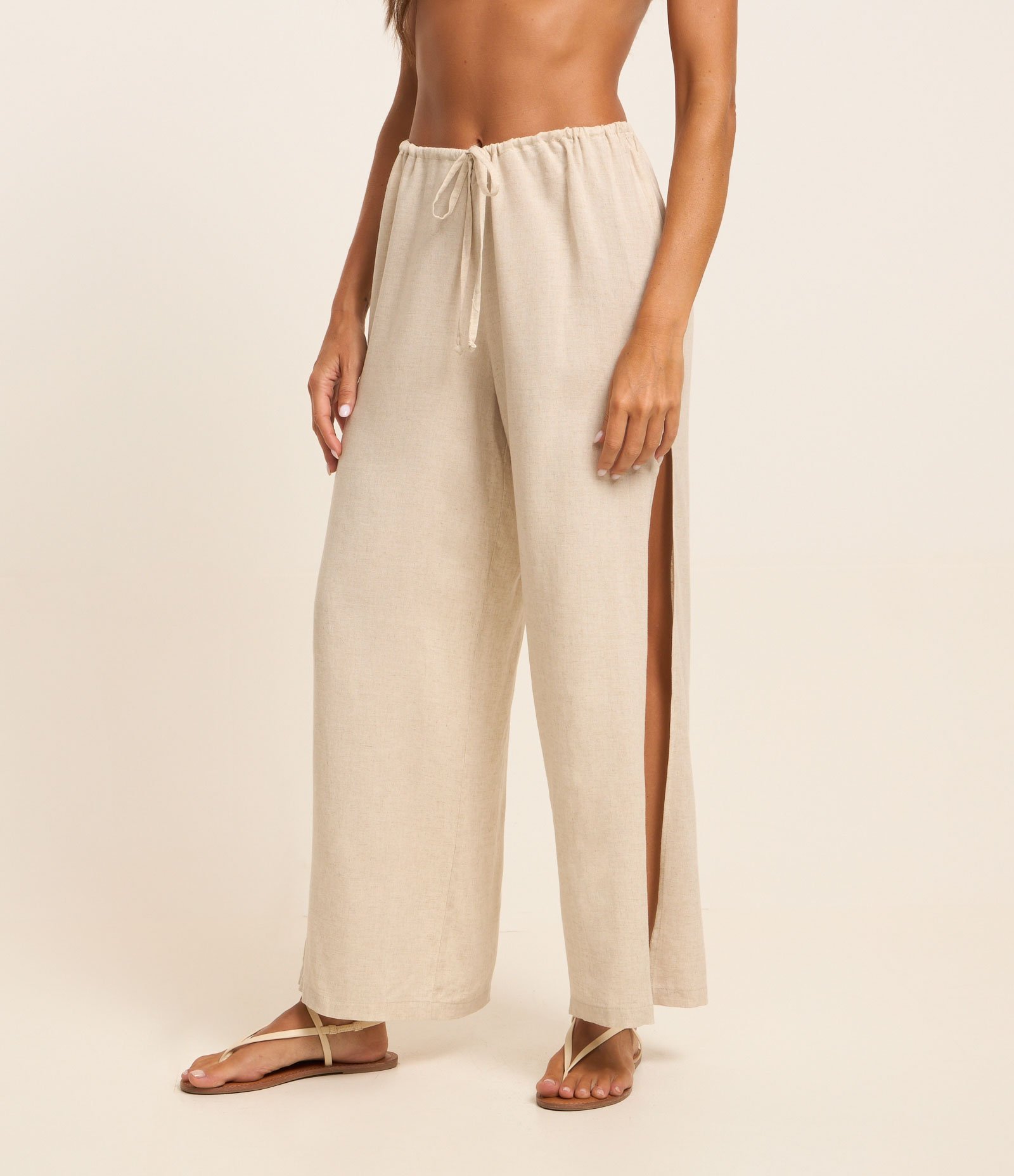 Saída de Praia Calça em Viscolinho com Amarração na Cintura Off White 2