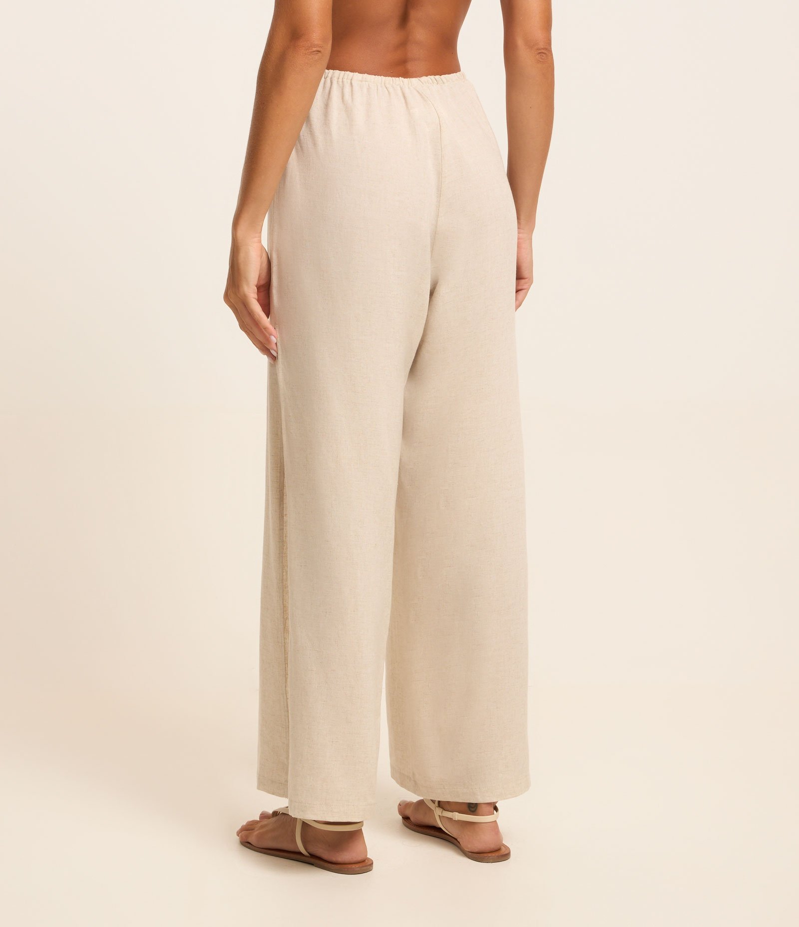 Saída de Praia Calça em Viscolinho com Amarração na Cintura Off White 3