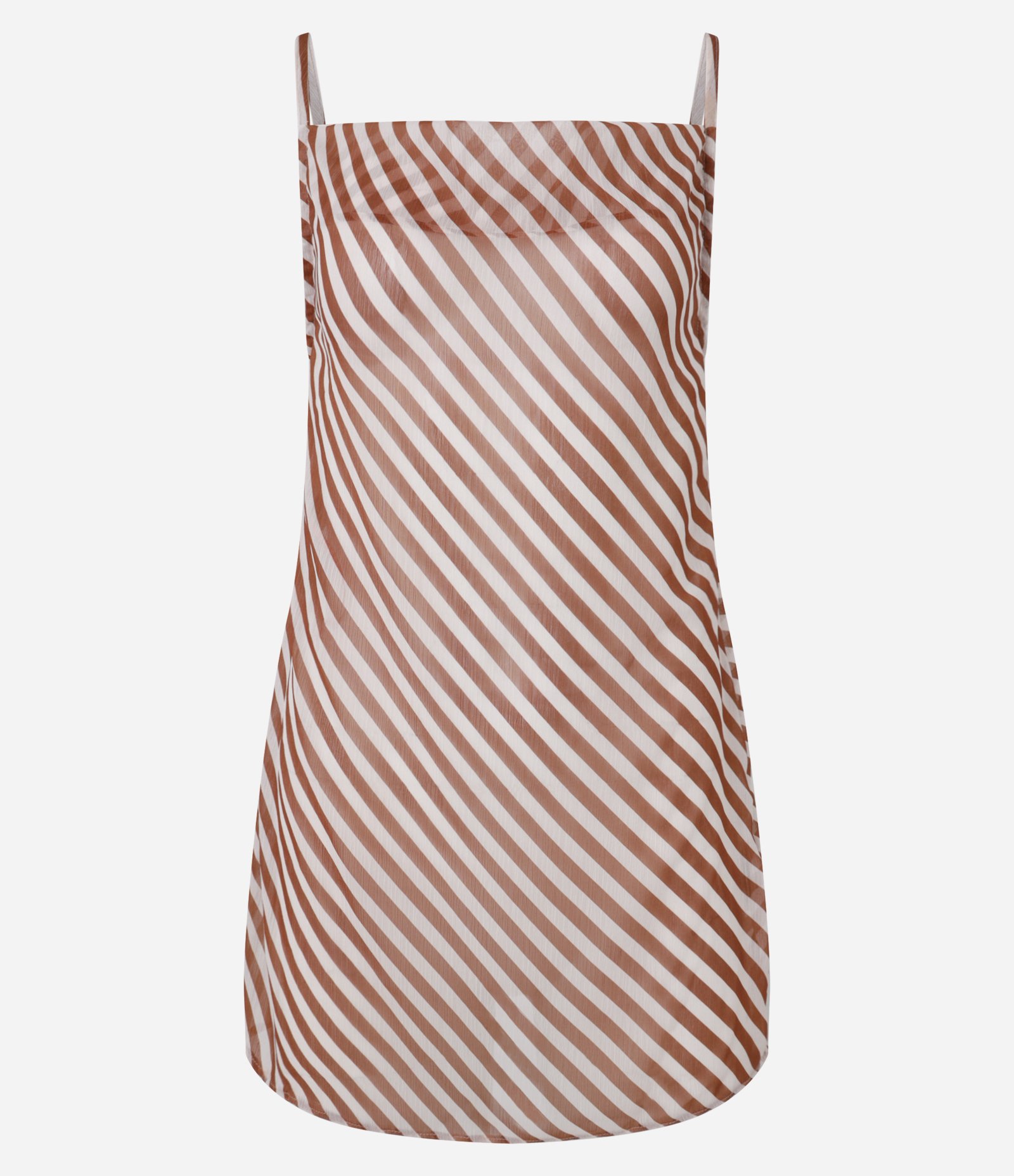 Saída de Praia Vestido em Tule com Listras e Amarração Marrom/ Branco 4