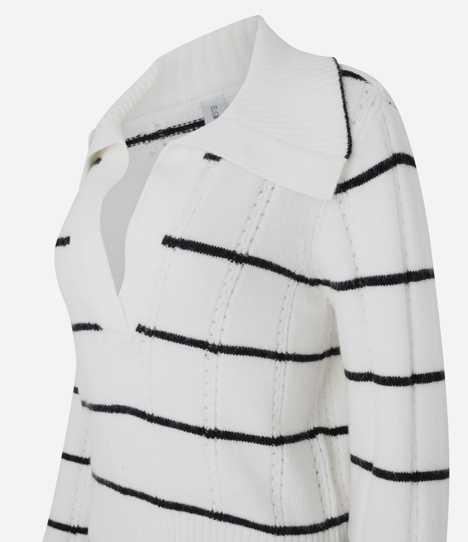 Suéter em Tricô Pesado com Gola Polo e Estampa Listrada Branco 2