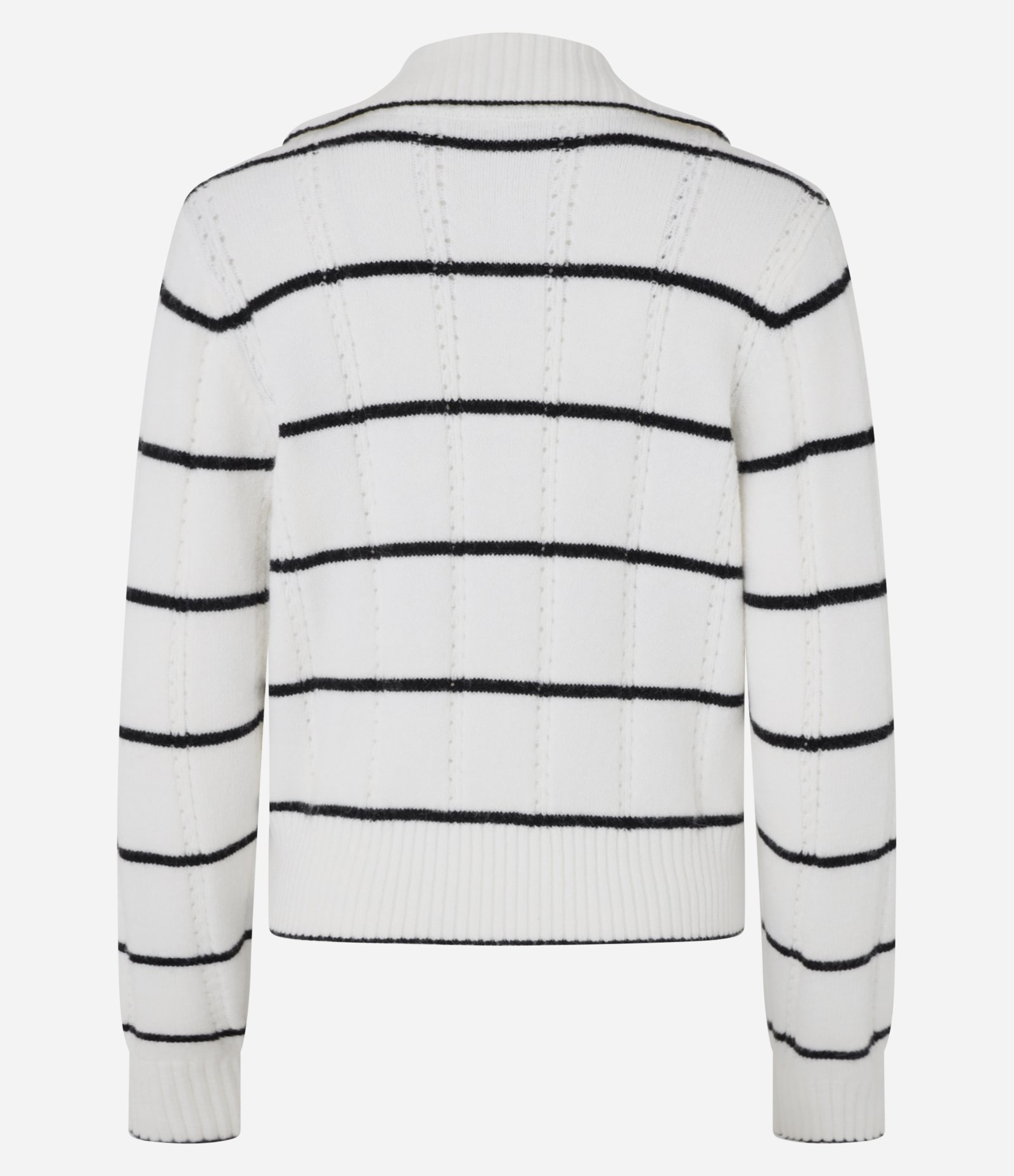 Suéter em Tricô Pesado com Gola Polo e Estampa Listrada Branco 3