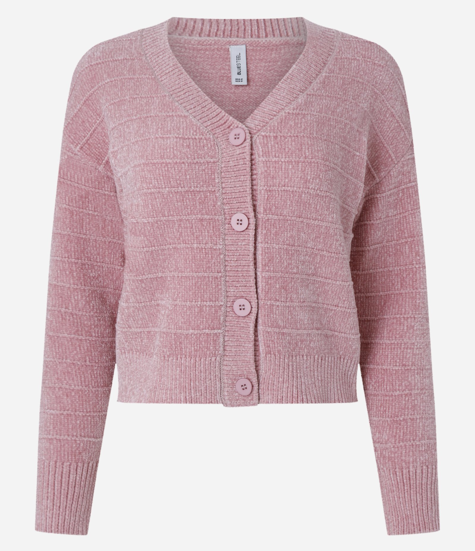 Cardigan Curto em Chenille com Listras Rosa 4