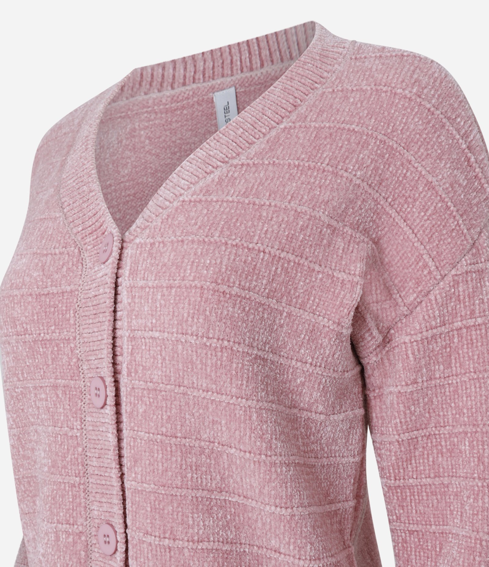 Cardigan Curto em Chenille com Listras Rosa 5