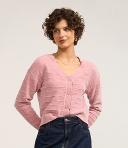 Cardigan Curto em Chenille com Listras