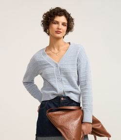 Cardigan Curto em Chenille com Listras