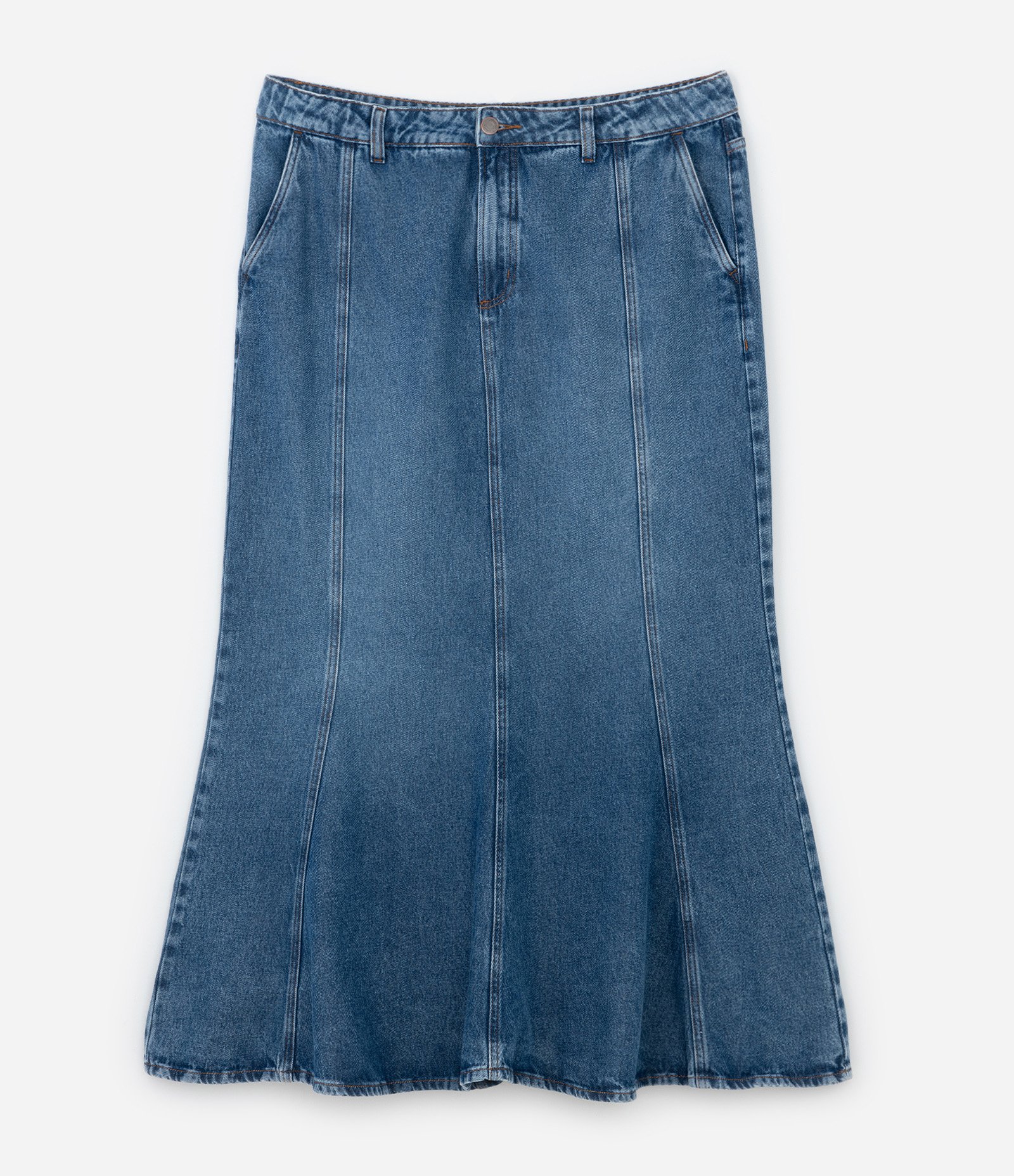 Saia Midi Sereia em Jeans Curve & Plus Size Azul 6