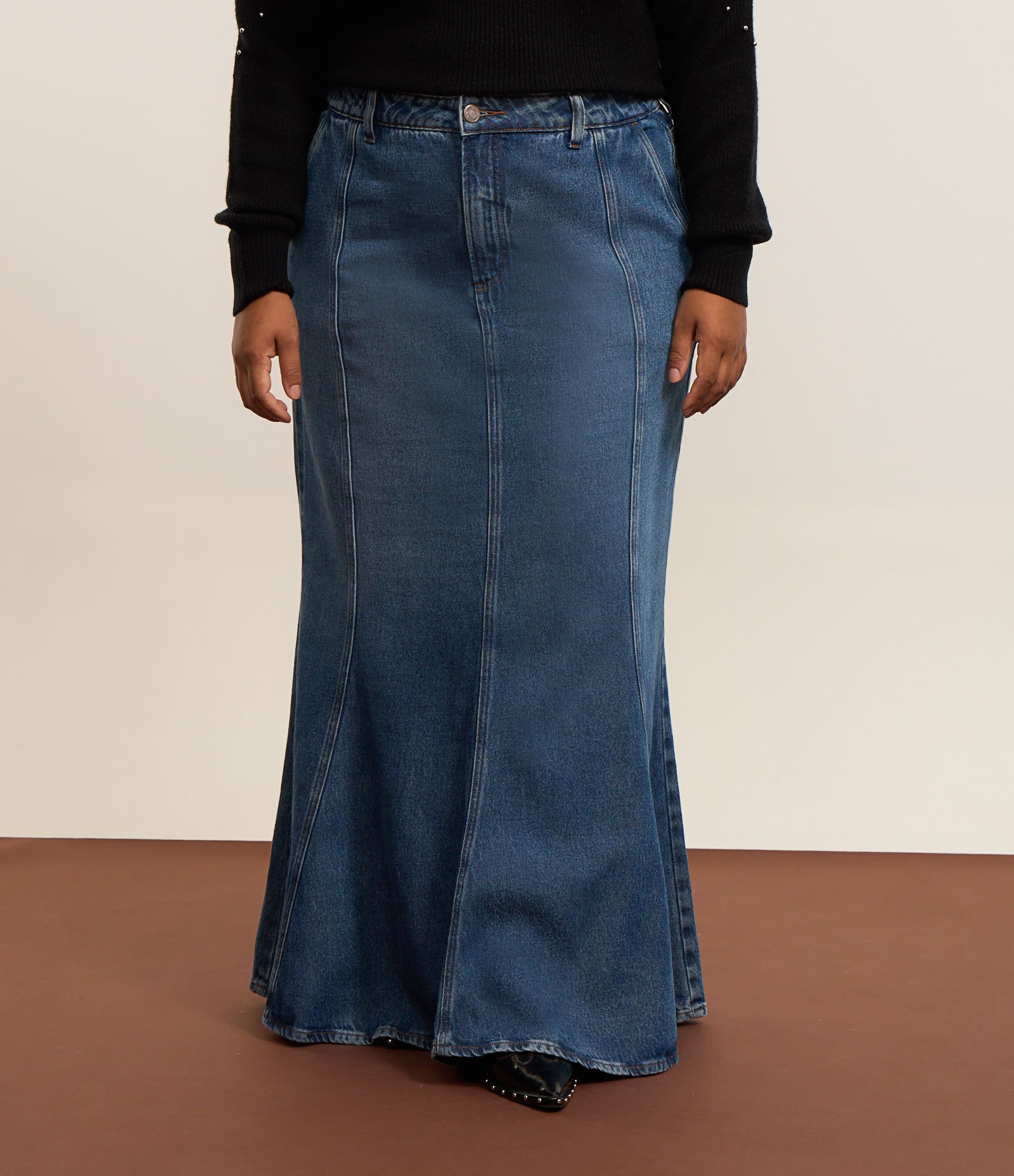 Saia Midi Sereia em Jeans Curve & Plus Size Azul 2
