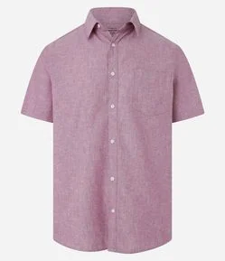 Camisa Comfort Básica em Linho com Bolso Frontal