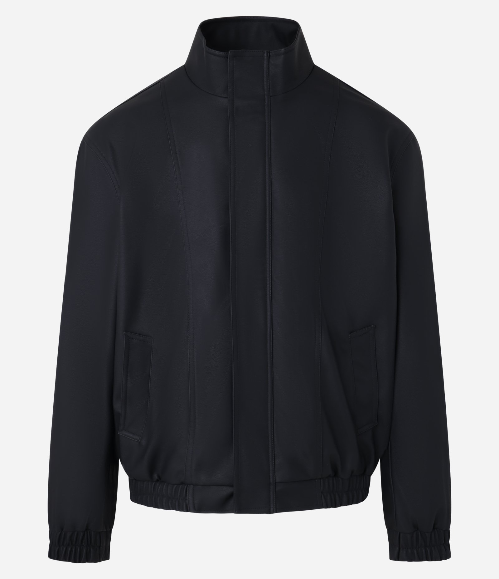 Jaqueta Bomber em Material Sintético com Gola Alta Preto 6