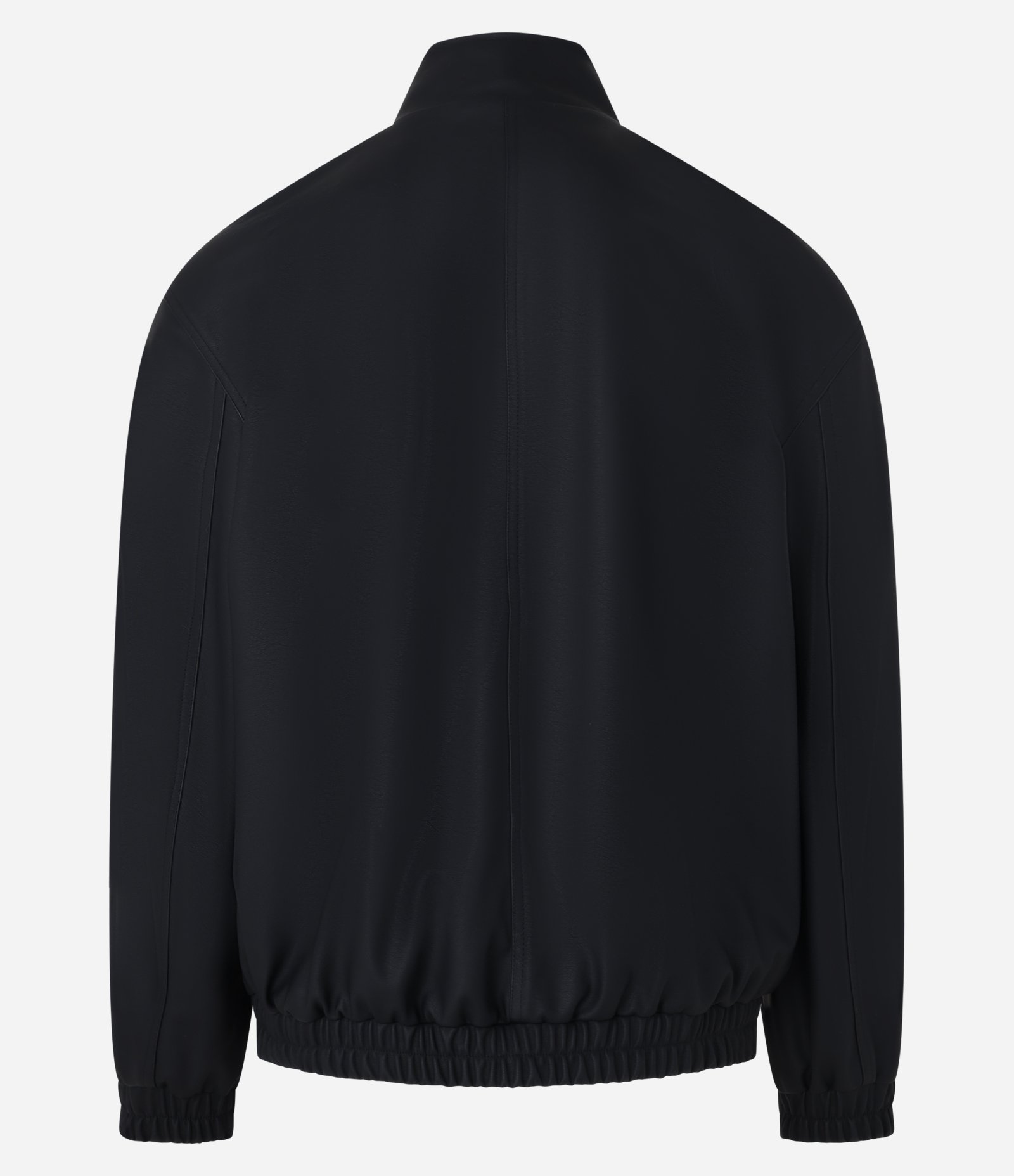 Jaqueta Bomber em Material Sintético com Gola Alta Preto 7