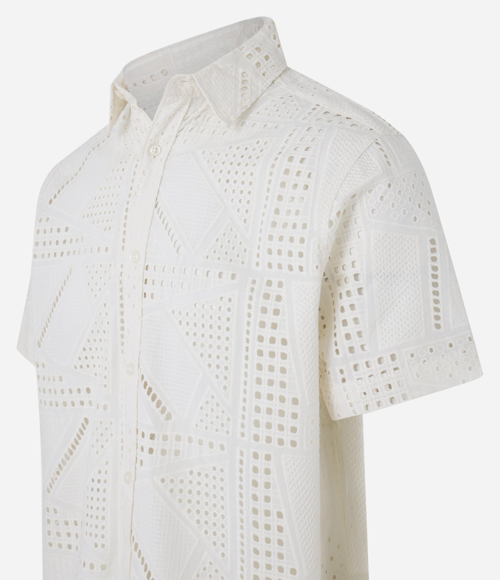 Camisa Comfort em Laise com Textura Patchwork Off White 5