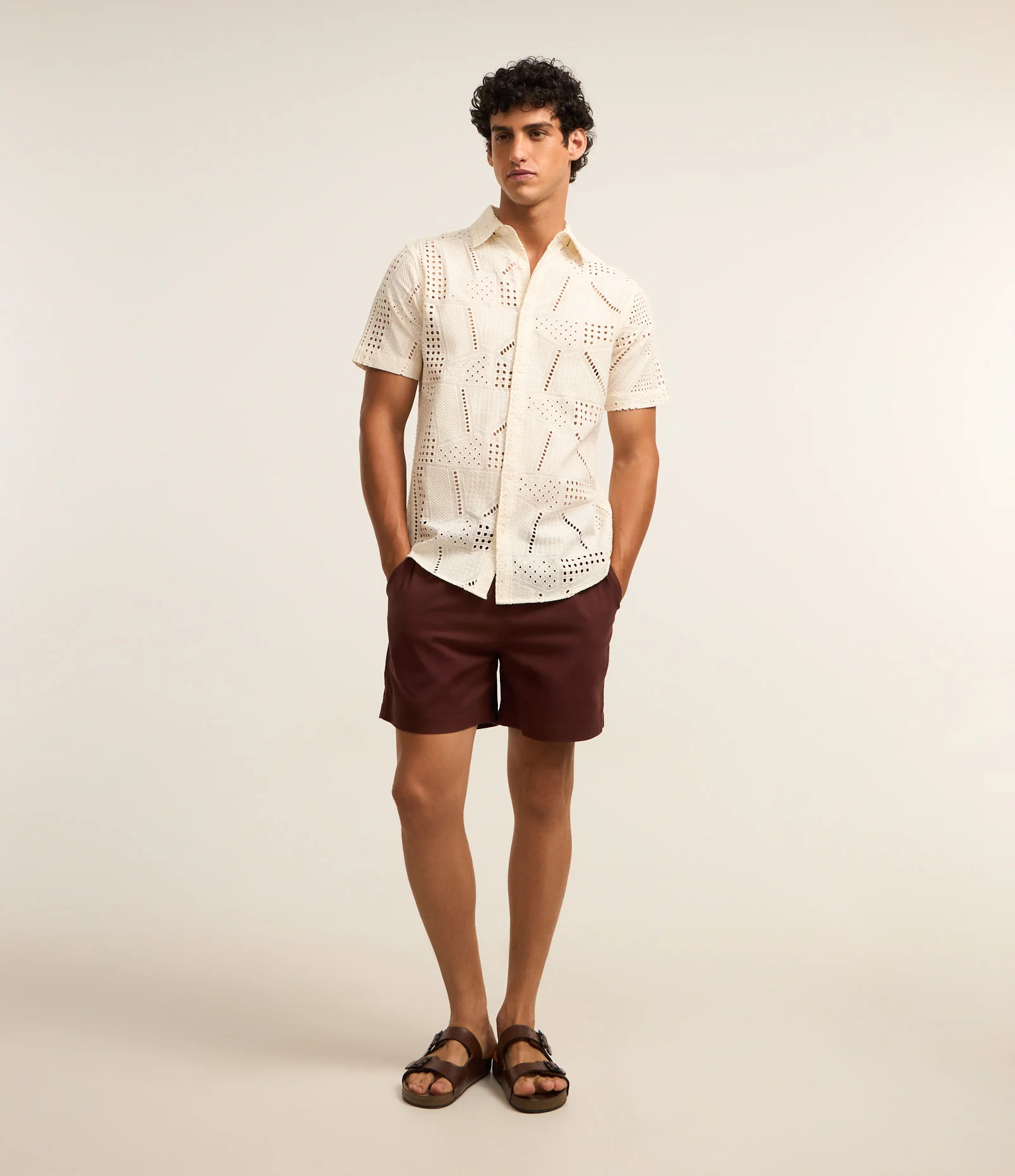Camisa Comfort em Laise com Textura Patchwork Off White 2