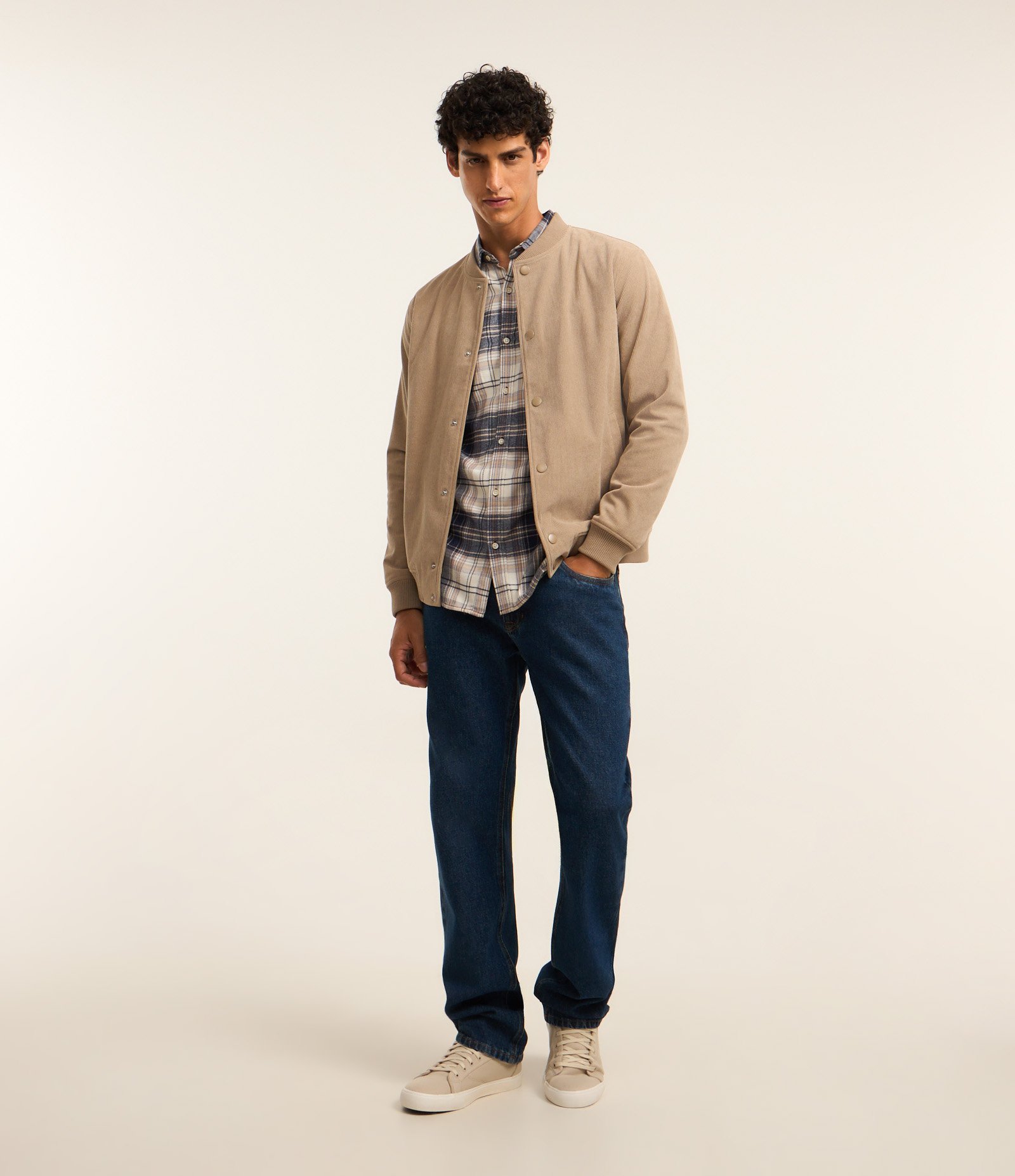 Camisa Regular em Flanela com Estampa Xadrez Azul/Bege 2