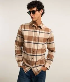 Camisa Regular em Flanela com Estampa Xadrez