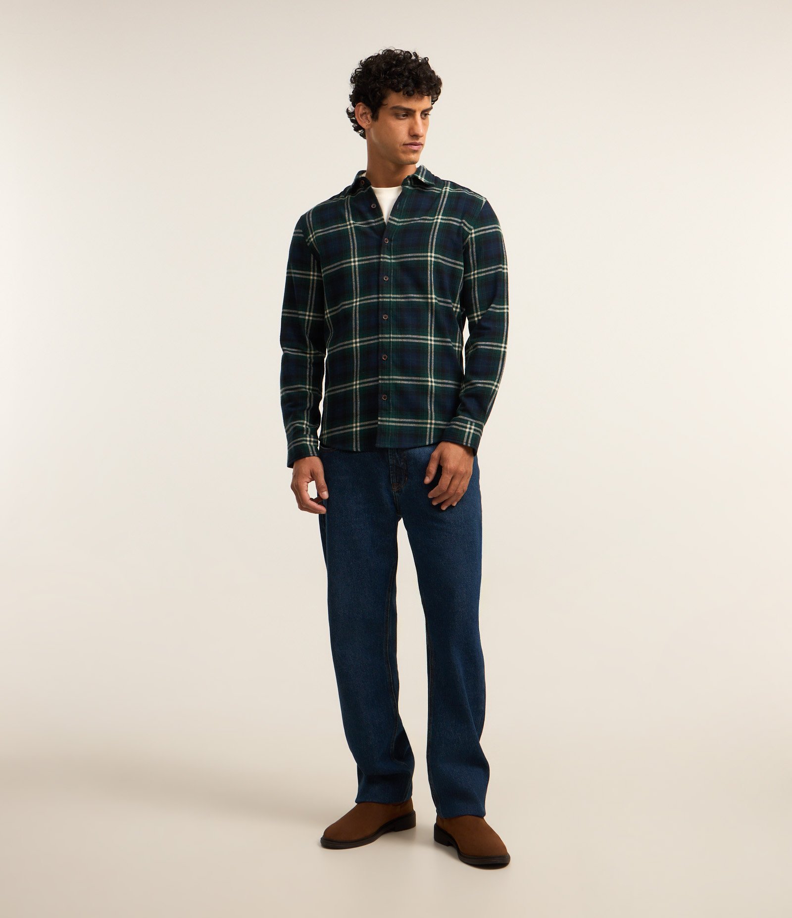 Camisa Regular em Flanela com Estampa Xadrez Azul 2