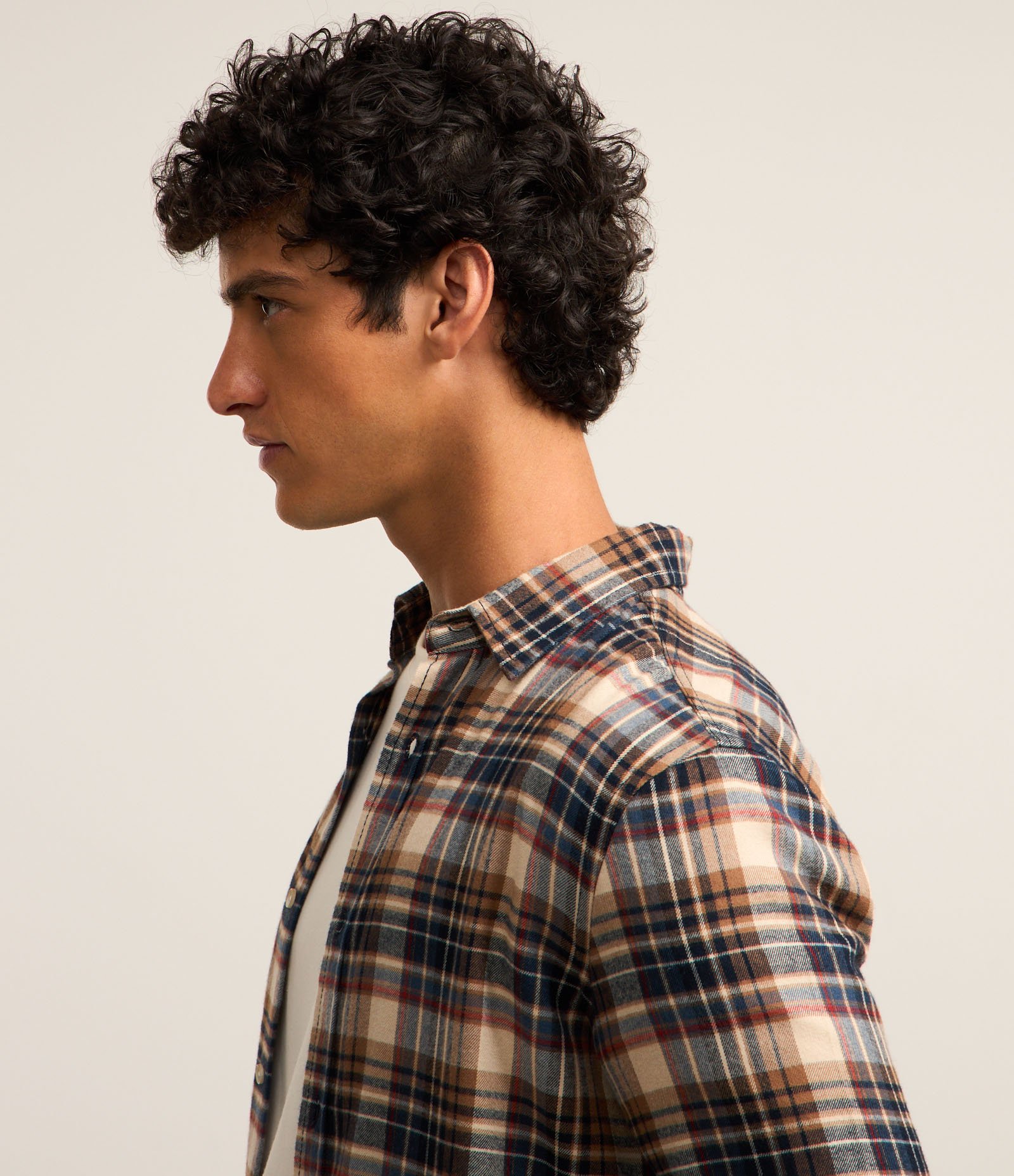 Camisa Regular em Flanela com Estampa Xadrez Bege/Marrom/Azul 3