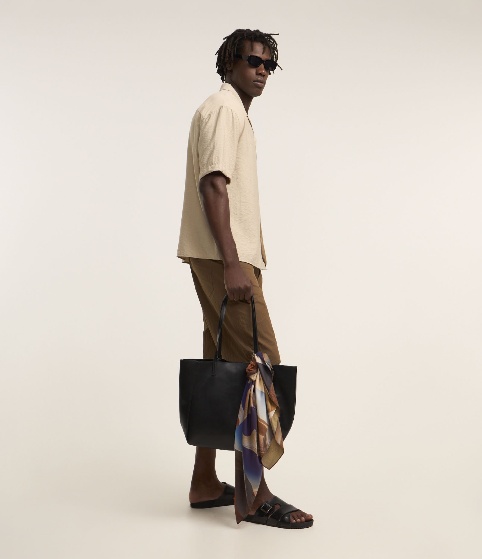 Camisa Boxy em Viscose com Textura Bowling Bege 3