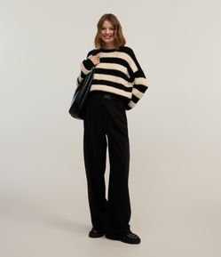 Calça Reta em Alfaiataria com Cós Alto e Meio Cinto