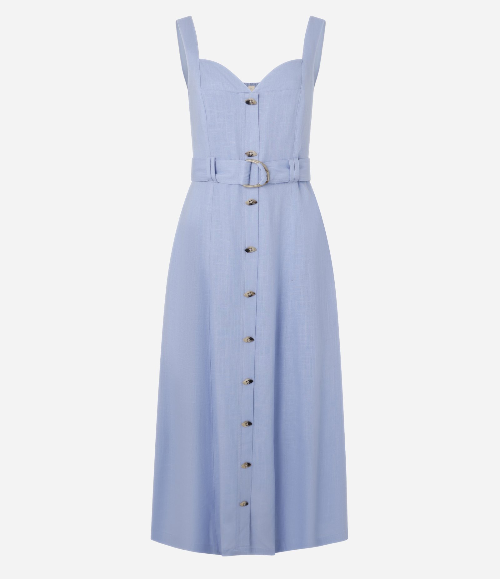 Vestido Midi Sem Manga em Viscolinho com Decote Coração Azul 5