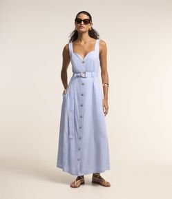 Vestido Midi Sem Manga em Viscolinho com Decote Coração