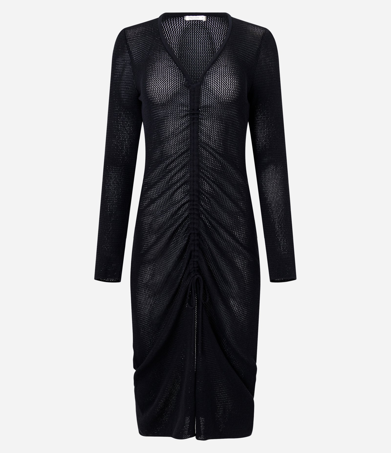 Vestido Midi em Tricô com Franzido e Fenda Preto 5