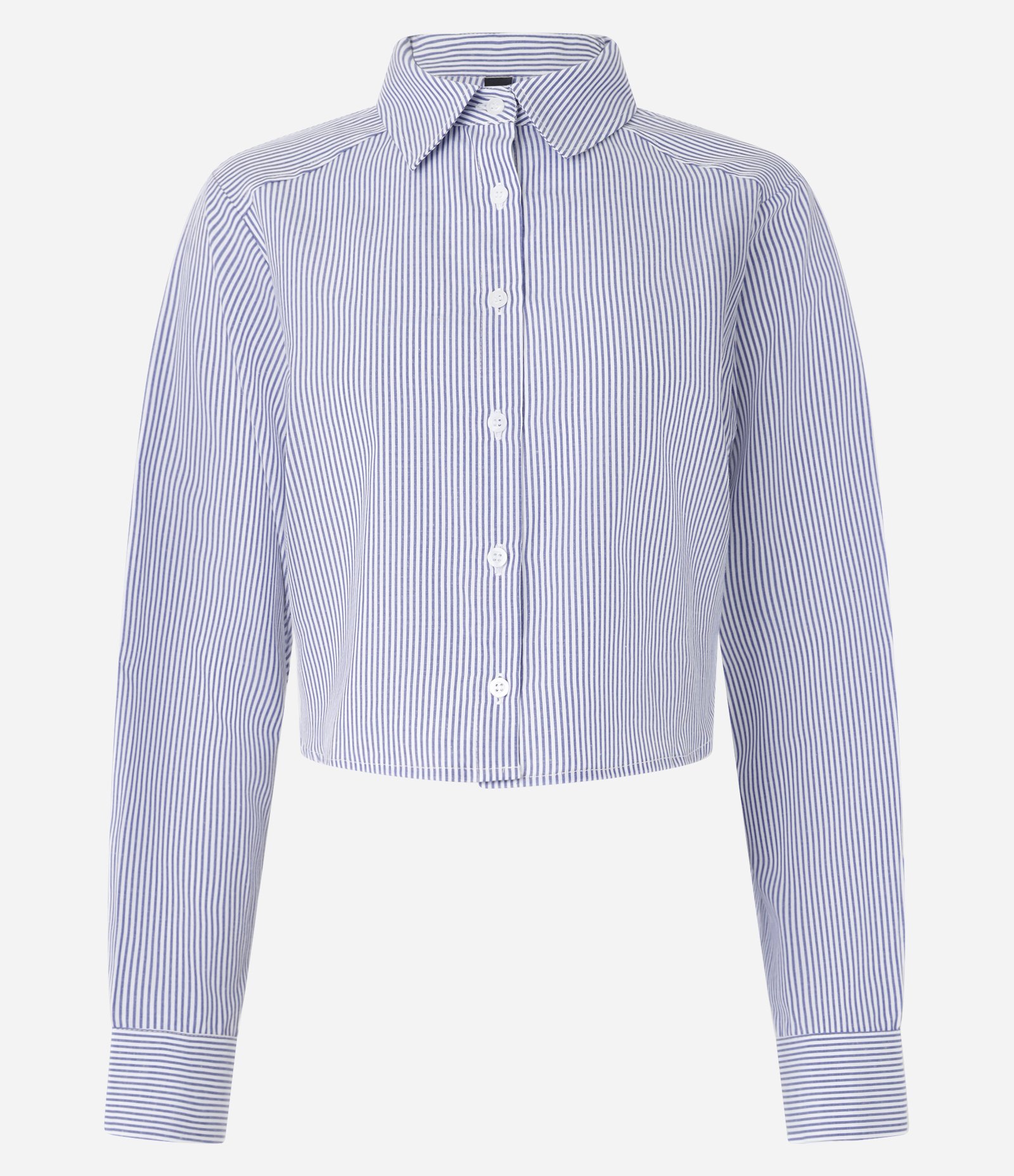 Camisa Curta em Tricoline com Listras em Fio Tinto Azul 6