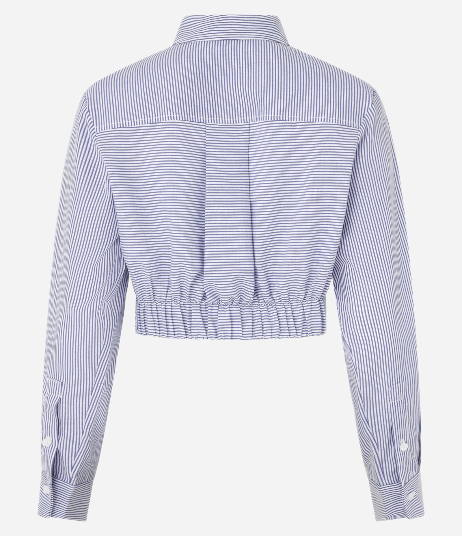 Camisa Curta em Tricoline com Listras em Fio Tinto Azul 7