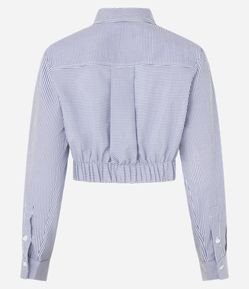 Camisa Curta em Tricoline com Listras em Fio Tinto