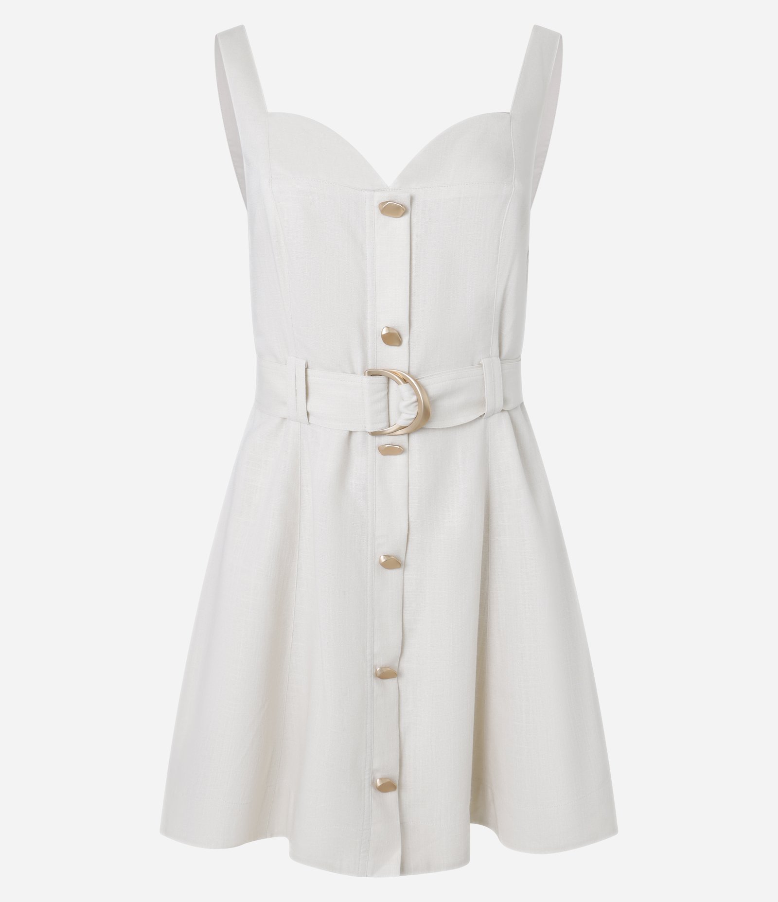 Vestido Curto em Viscolinho com Decote Coração e Cinto Bege 8