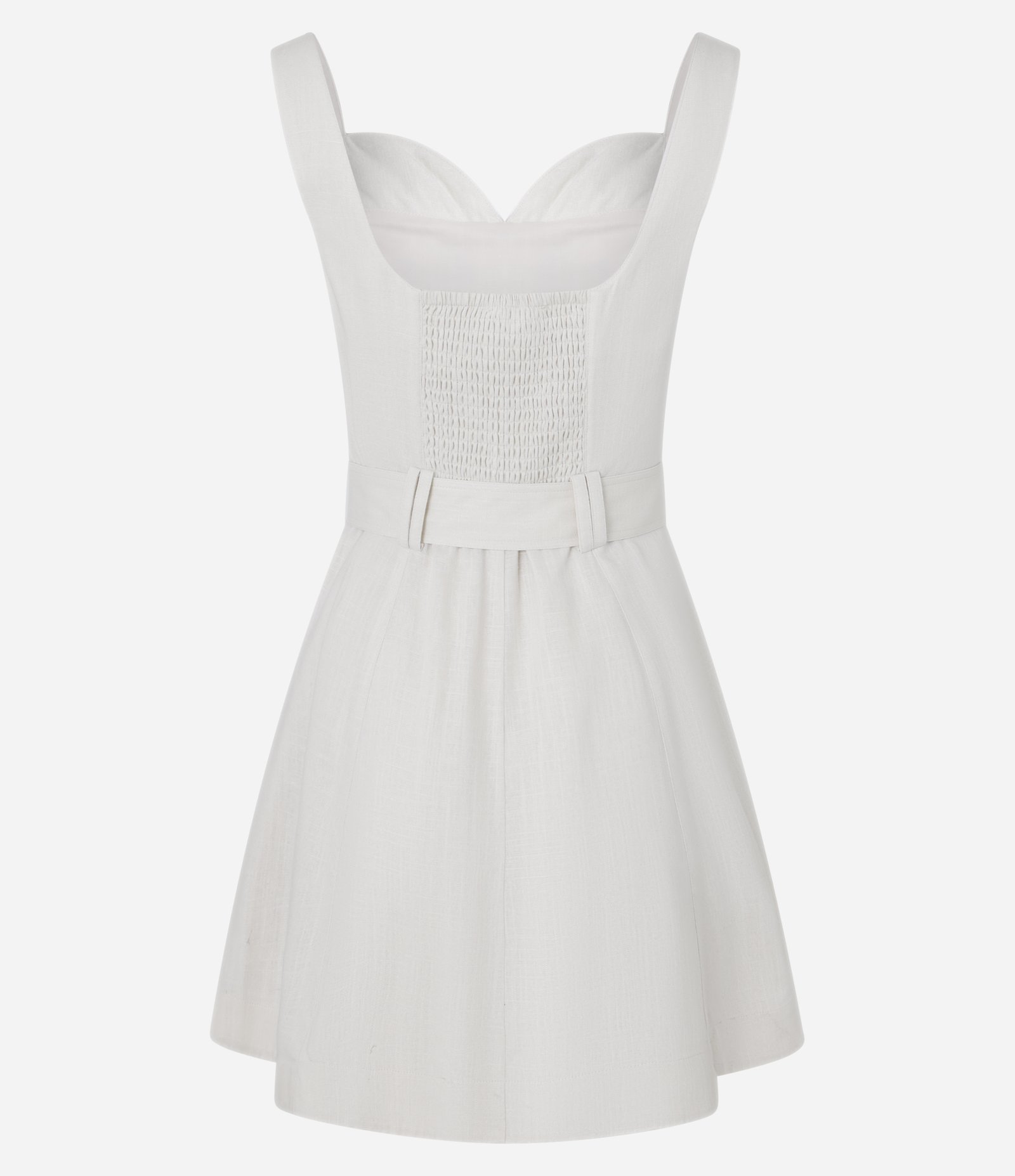 Vestido Curto em Viscolinho com Decote Coração e Cinto Bege 9