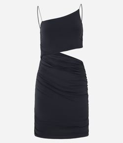 Vestido Curto em Jersey com Recorte Vazado na Lateral e Franzidinho