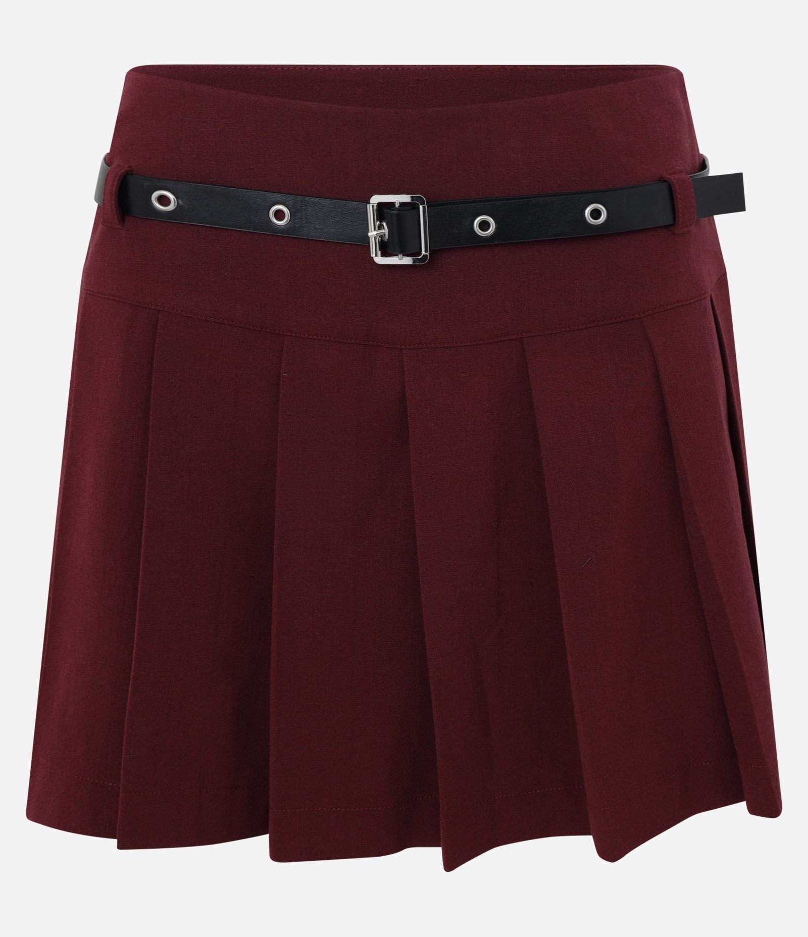Short Saia em Alfaiataria Plissada com Cinto Vinho 1