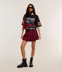 Short Saia em Alfaiataria Plissada com Cinto