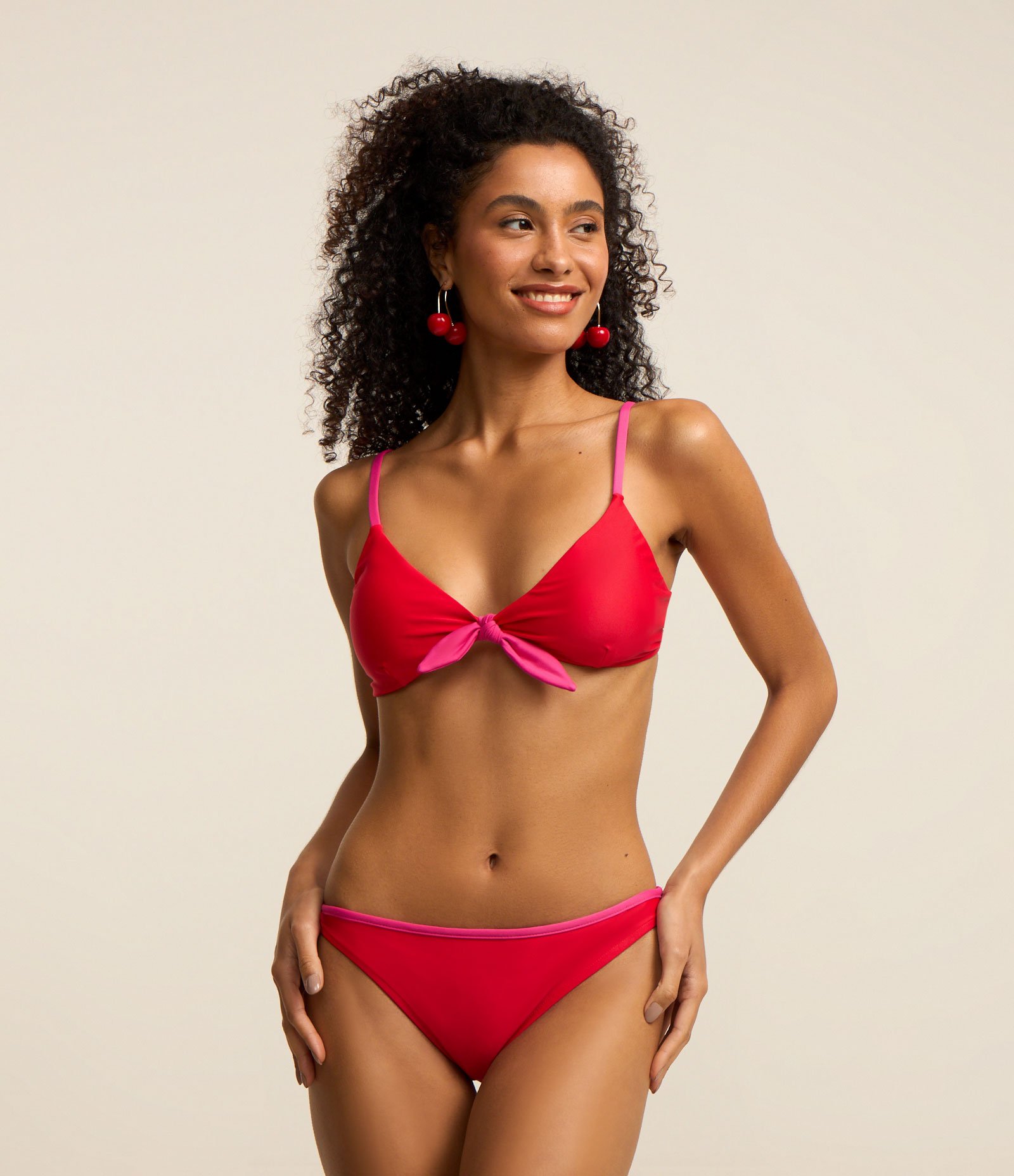 Biquíni Calcinha Básica em Microfibra Viés Colorido Vermelho 1