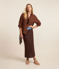 Saia Midi Em Linho Com Colissê No Cós