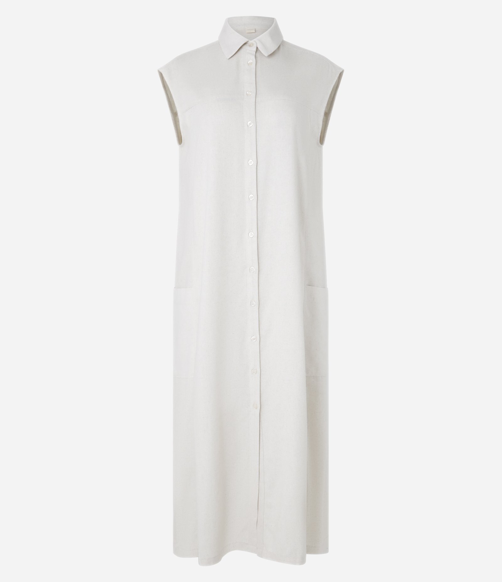 Vestido Chemise Plano com Linho e Botões Off White 1