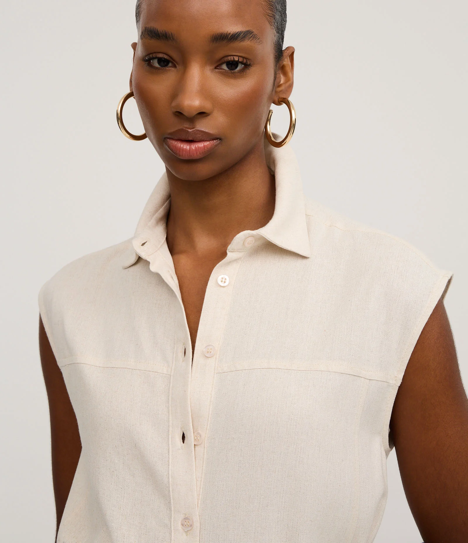 Vestido Chemise Plano com Linho e Botões Off White 2