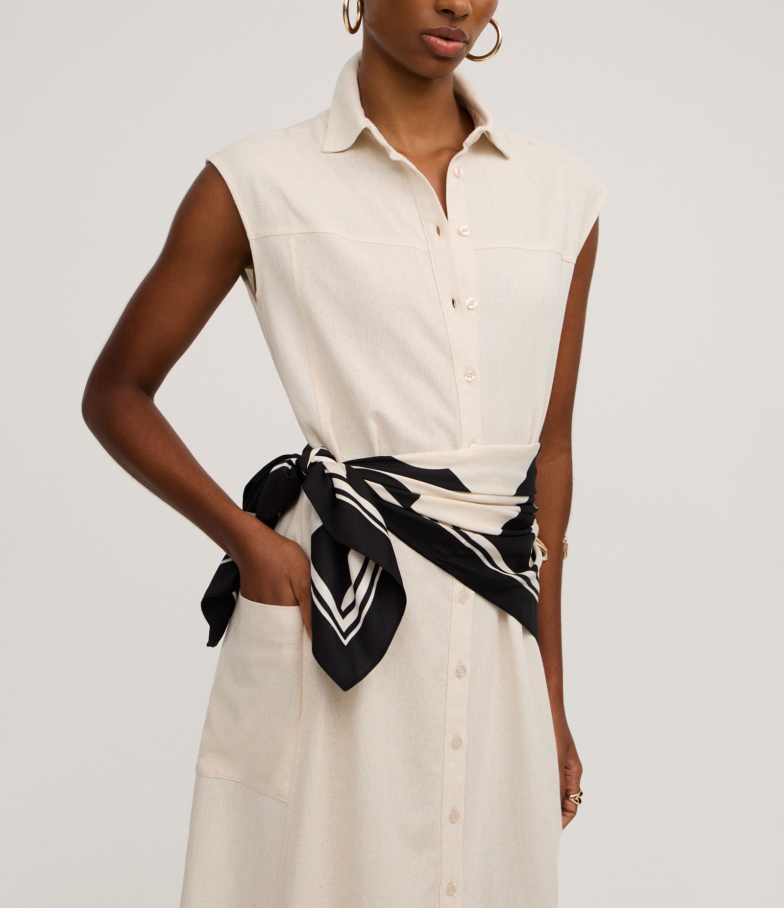 Vestido Chemise Plano com Linho e Botões Off White 4