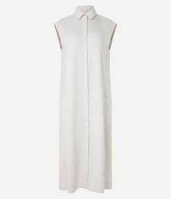 Vestido Chemise Plano com Linho e Botões