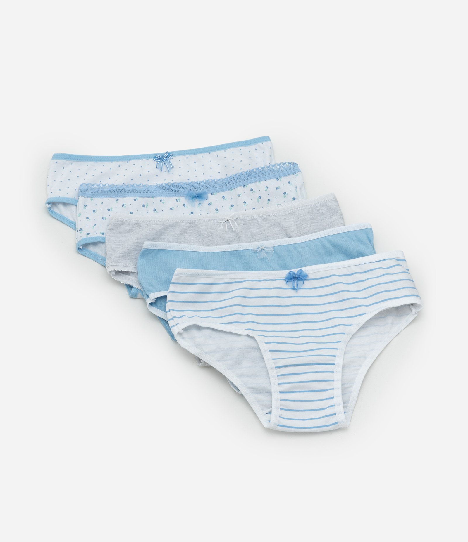 Kit 05 Calcinhas Infantis com Estampas Variadas - Tam  2 a 14 Anos Azul/Branco 1