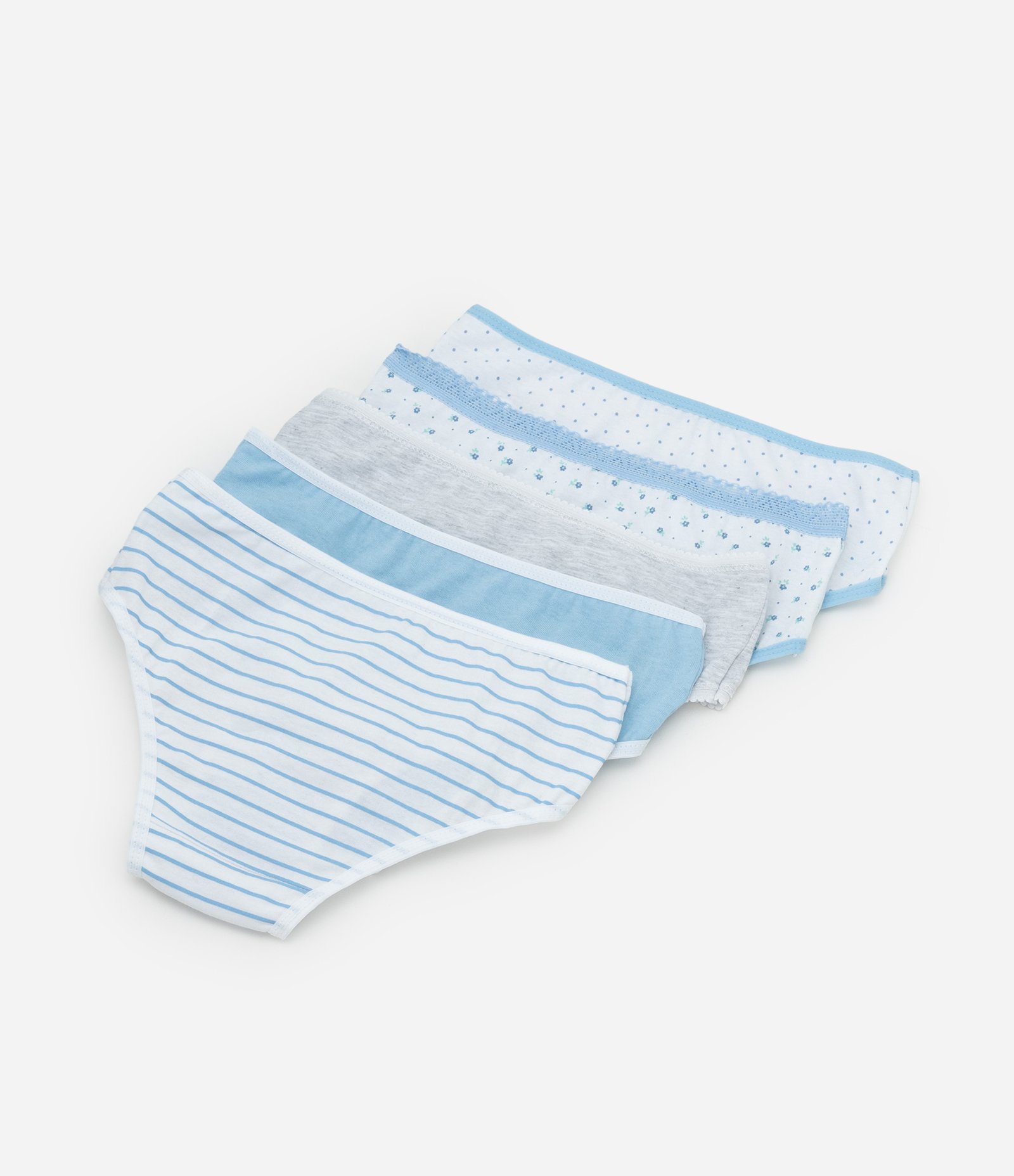 Kit 05 Calcinhas Infantis com Estampas Variadas - Tam  2 a 14 Anos Azul/Branco 2