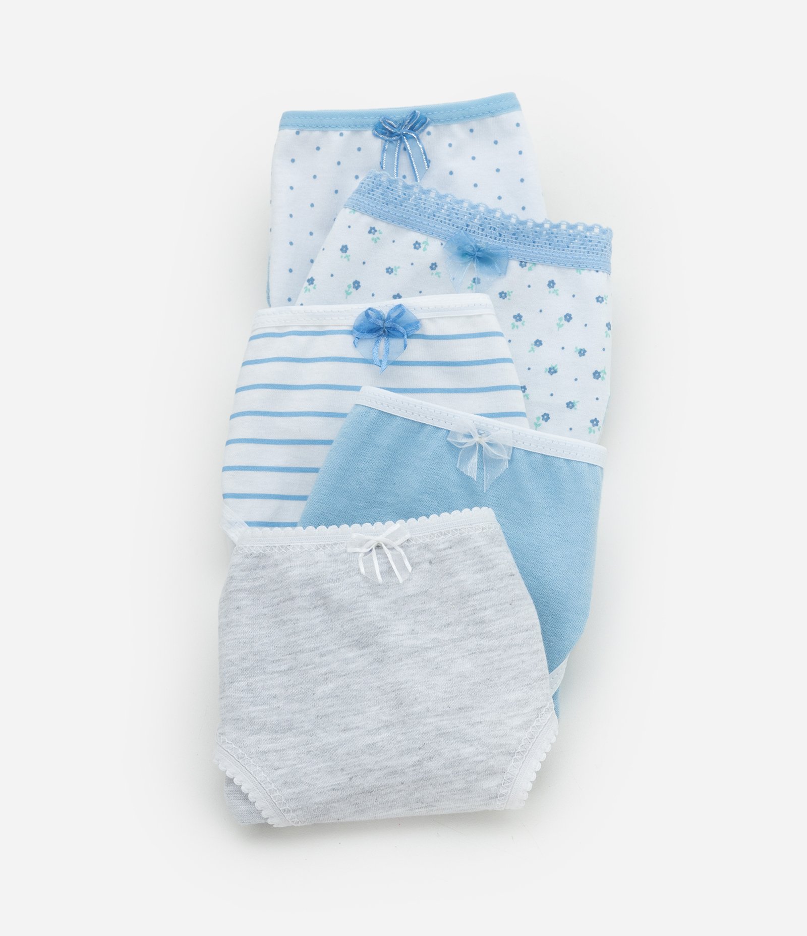 Kit 05 Calcinhas Infantis com Estampas Variadas - Tam  2 a 14 Anos Azul/Branco 3