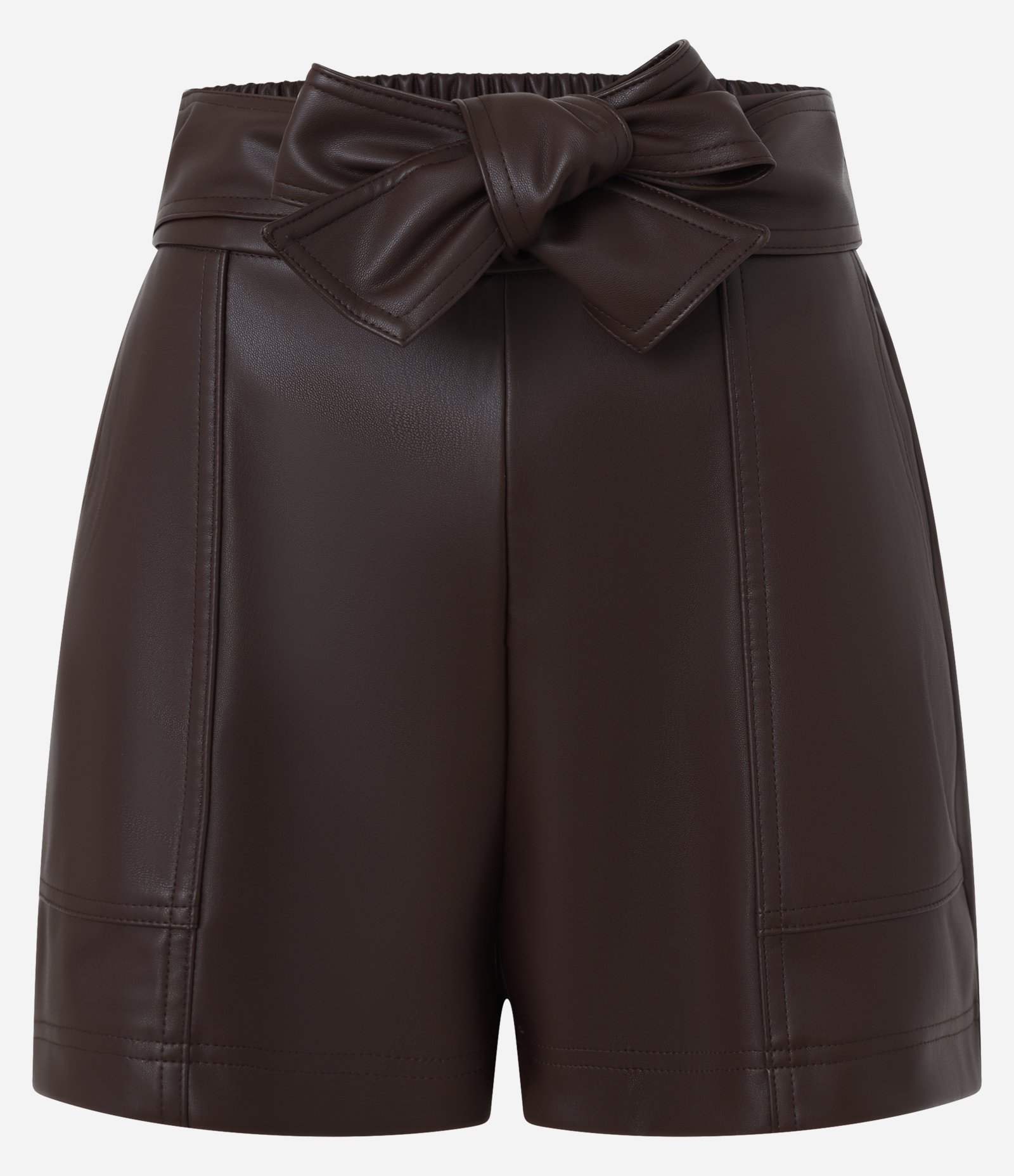 Short Curto em PU com Amarração Frontal Marrom 5