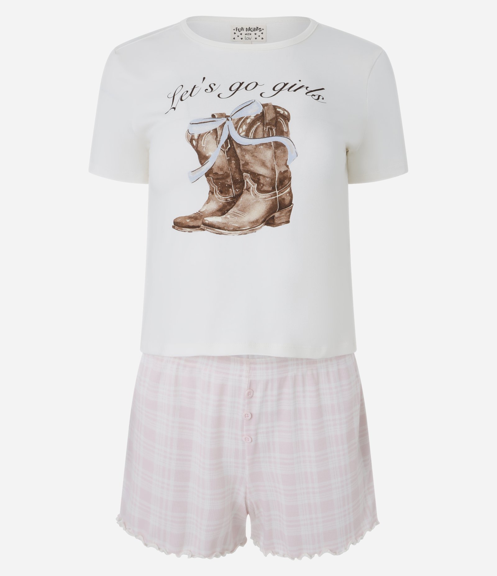 Pijama Short Doll em Algodão com Estampa Botas Rosa 5