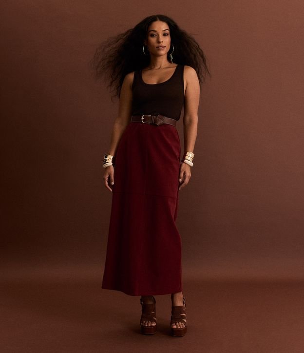 Saia Lápis New Midi em PU com Fenda