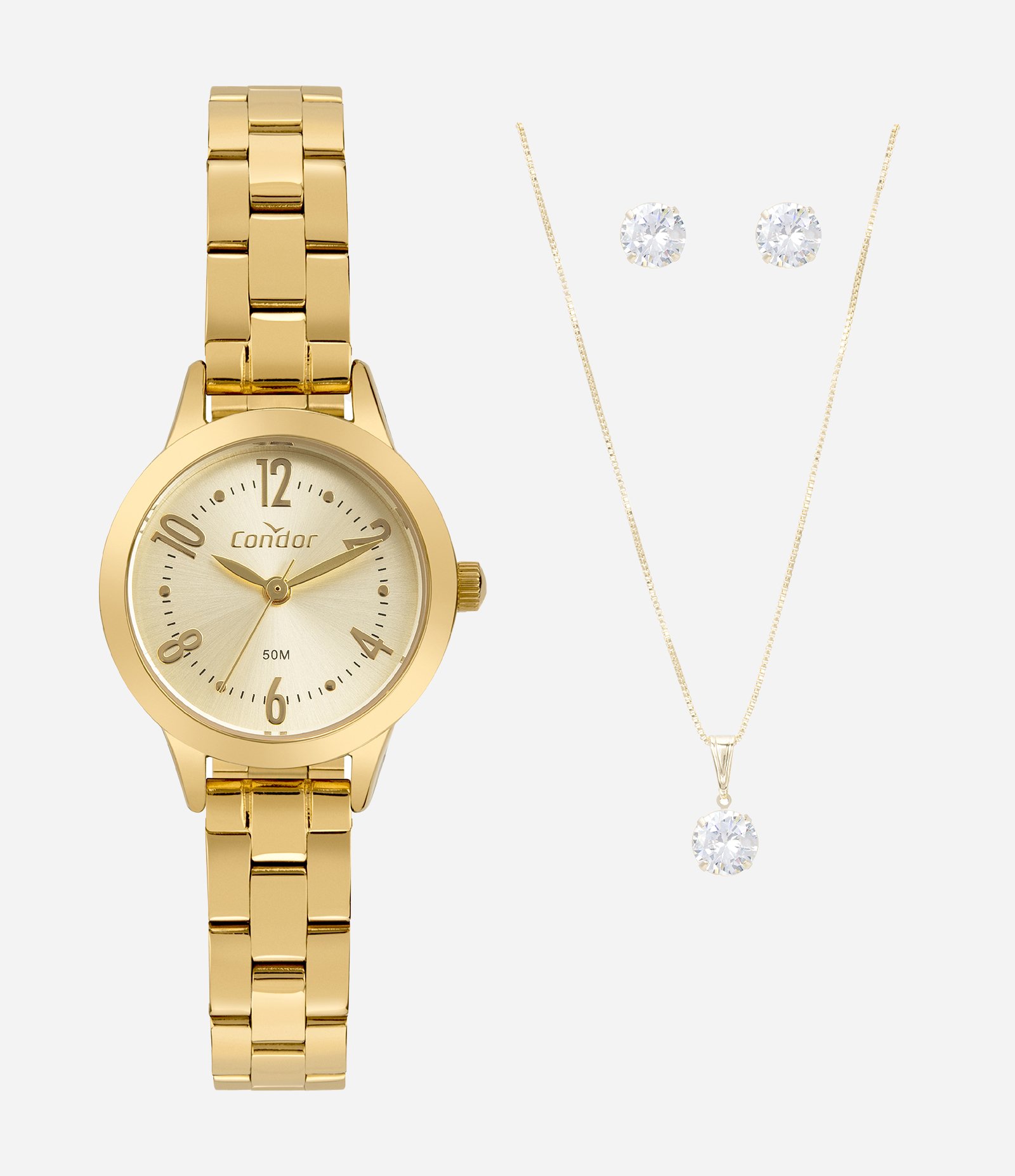 Kit Relógio Condor Feminino Analógico Dourado 1